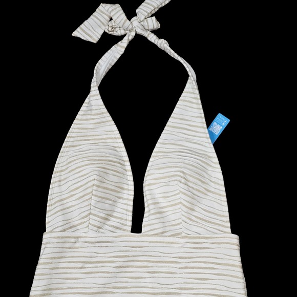 Cupshe One Piece Bathing Suit Size M Tan/White Gold Glitter - Picture 2 of 9